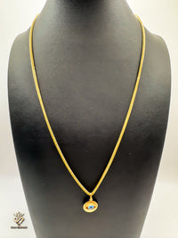 18k Gold Franco Link Chain with 18k Gold Evil Eye Pendant (22 inches)