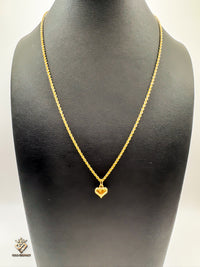 18k Gold Rope Link Chain with 18k Gold Heart Pendant (18 inches)