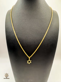 18K Gold Rope Link Chain with 18k Gold Star of David Pendant (20 inches)