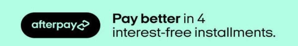Afterpay logo and text on a light green background
